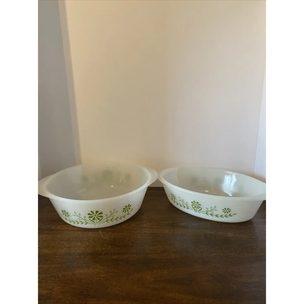 Set‎ Of 2 Vintage Glasbake Casserole Dish J235 1QT -J514 2QT Daisy Milk Glass